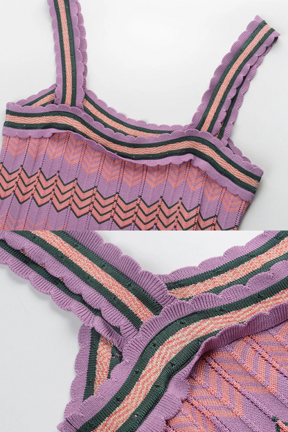 Vestido Longo Tricot Colorido Ice Sem Mangas com Estampa Chevron