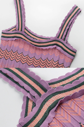Vestido Longo Tricot Colorido Ice Sem Mangas com Estampa Chevron