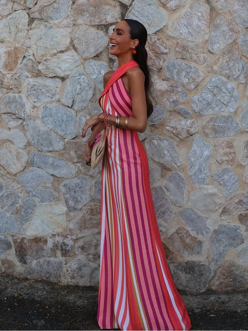 Vestido Sunset Samba com Alças Cruzadas e Listras