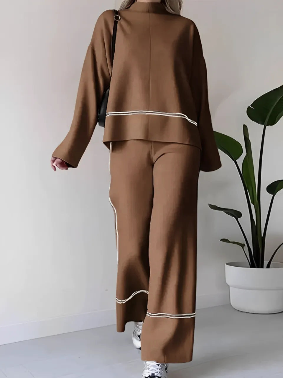 Conjunto Tricô Livia – Suéter Mullet e Calça Cintura Alta