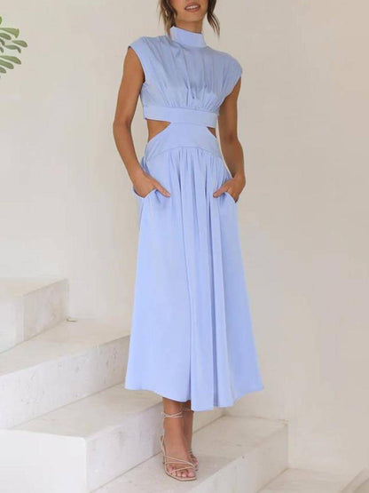 Vestido Midi Ayla com Recorte na Cintura e Bolsos