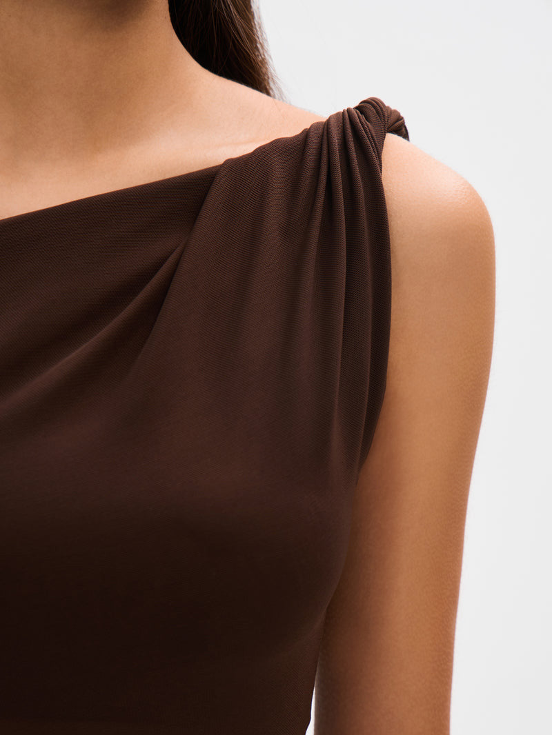 Vestido Longo Drapeado Coffee Espresso