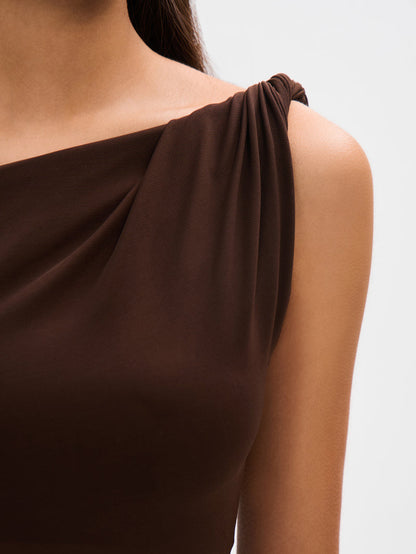 Vestido Longo Drapeado Coffee Espresso