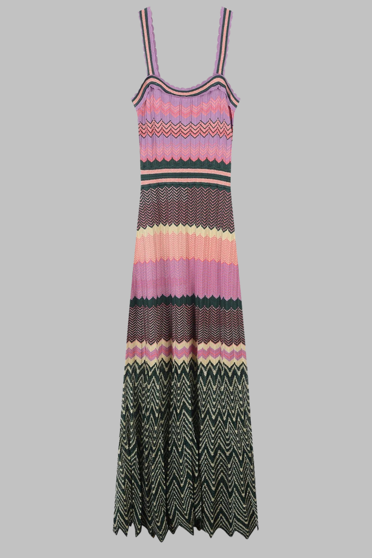 Vestido Longo Tricot Colorido Ice Sem Mangas com Estampa Chevron