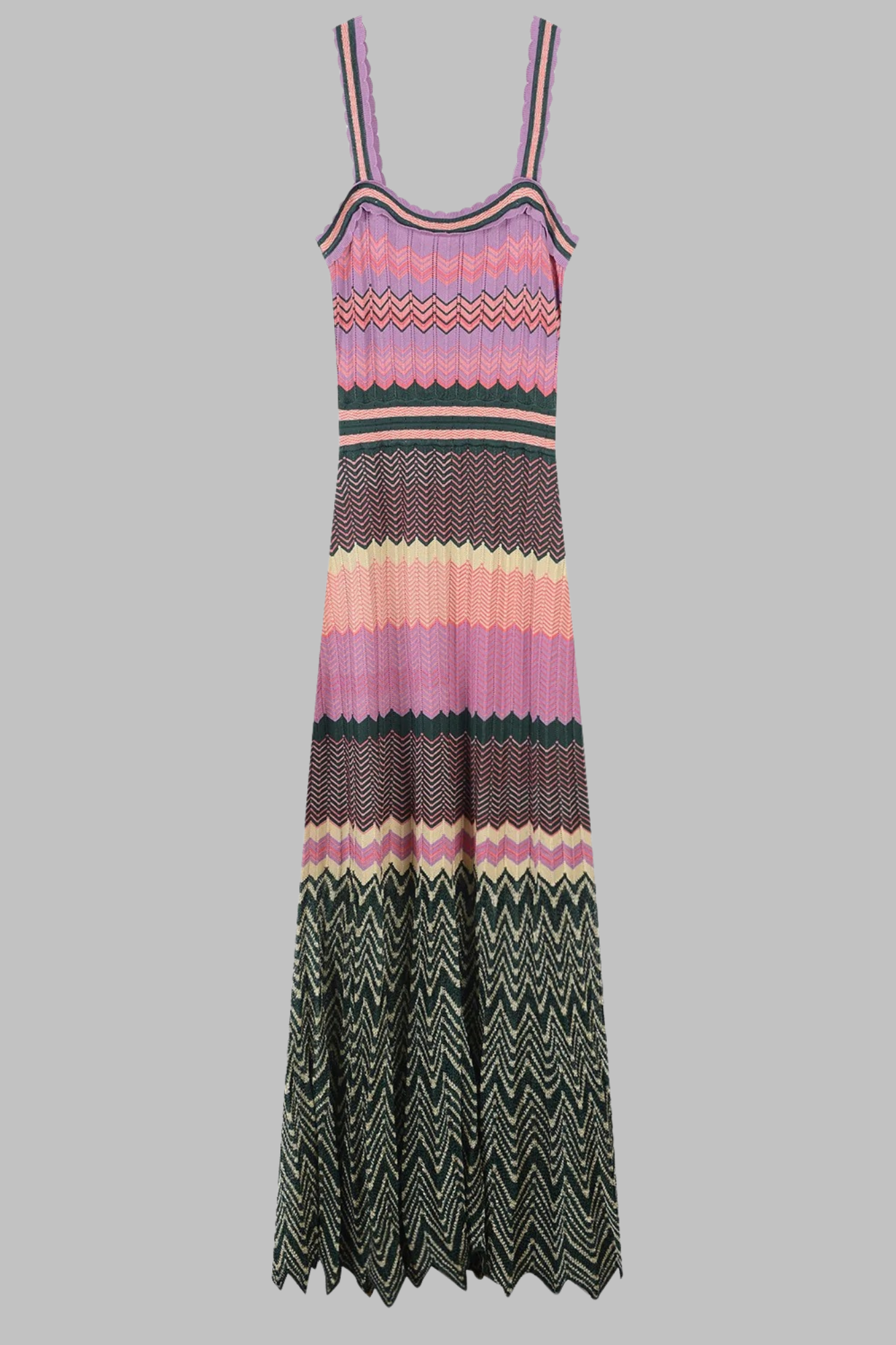Vestido Longo Tricot Colorido Ice Sem Mangas com Estampa Chevron