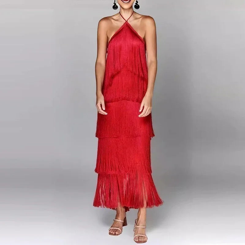 Vestido Feminino Elegante Franjas - Maya