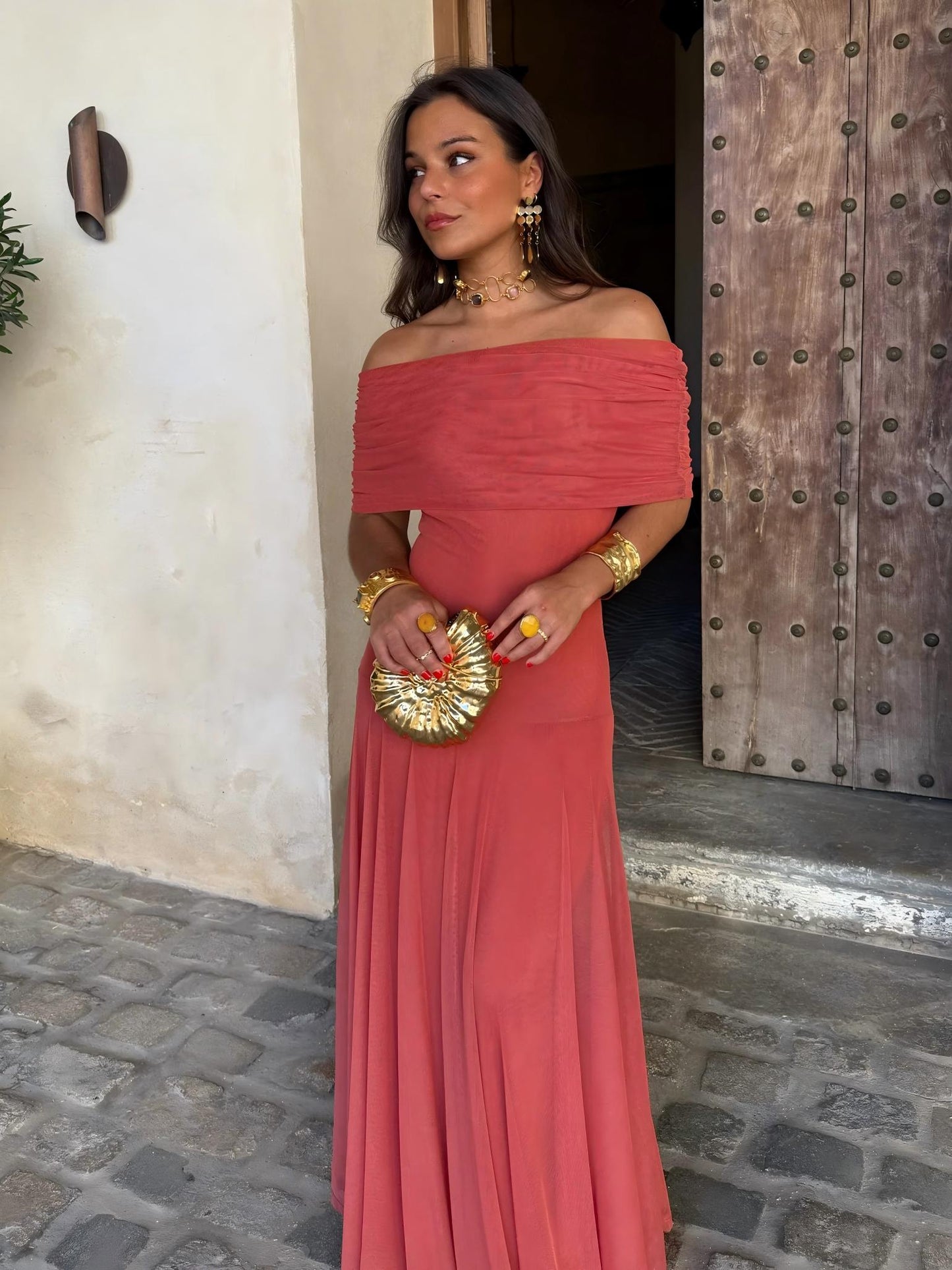 Vestido Longo Toledo de Um Ombro em Chiffon