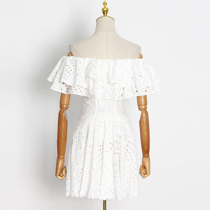 Vestido Mini Bordado Ombro a Ombro Leve e Fresco