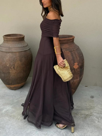 Vestido Longo Toledo de Um Ombro em Chiffon