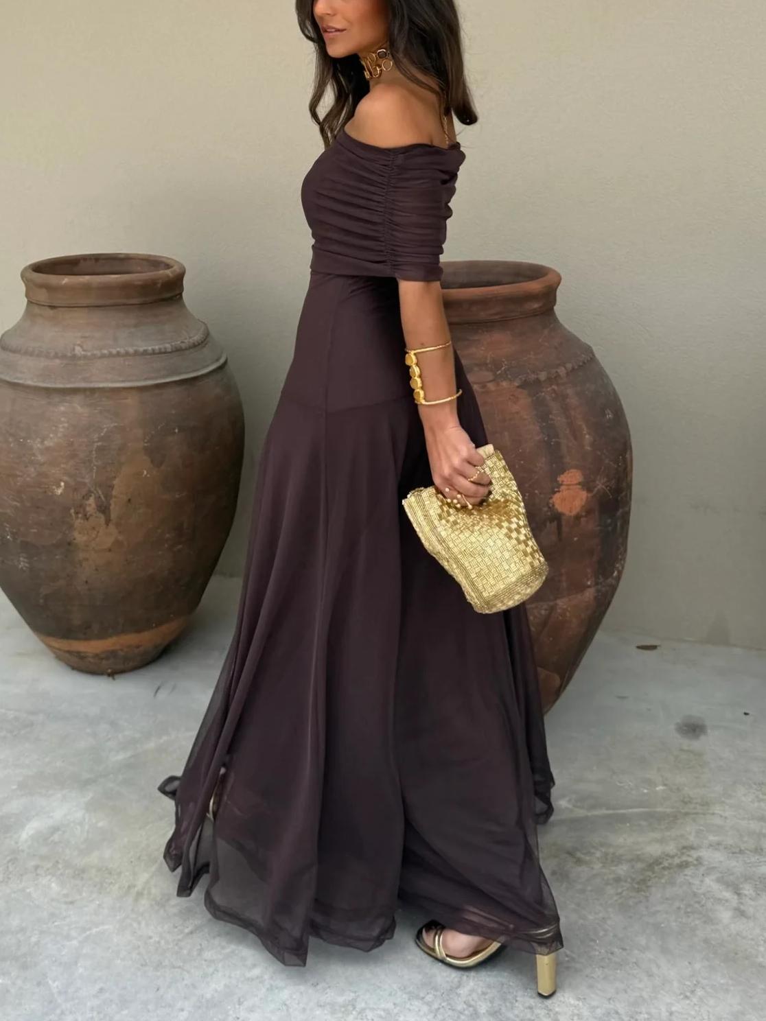 Vestido Longo Toledo de Um Ombro em Chiffon