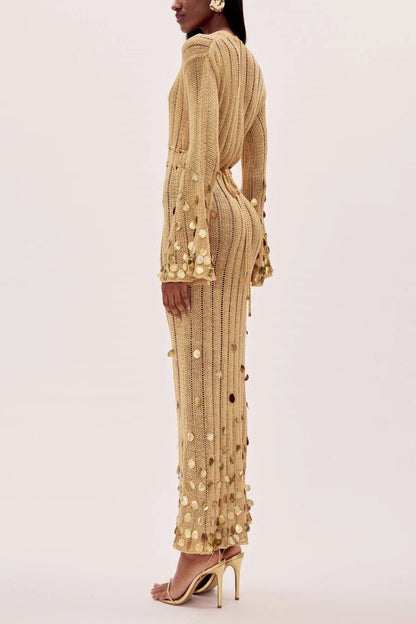 Vestido Longo de Tricot Dourado Dolly