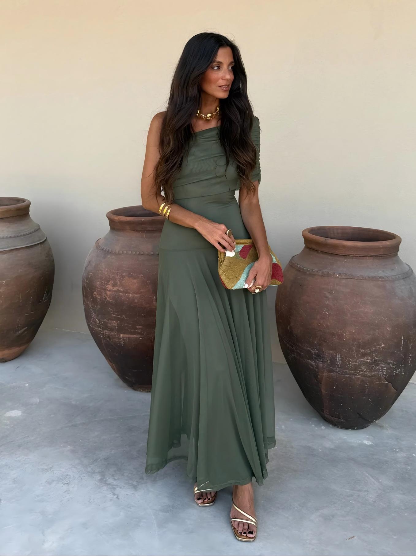 Vestido Longo Toledo de Um Ombro em Chiffon