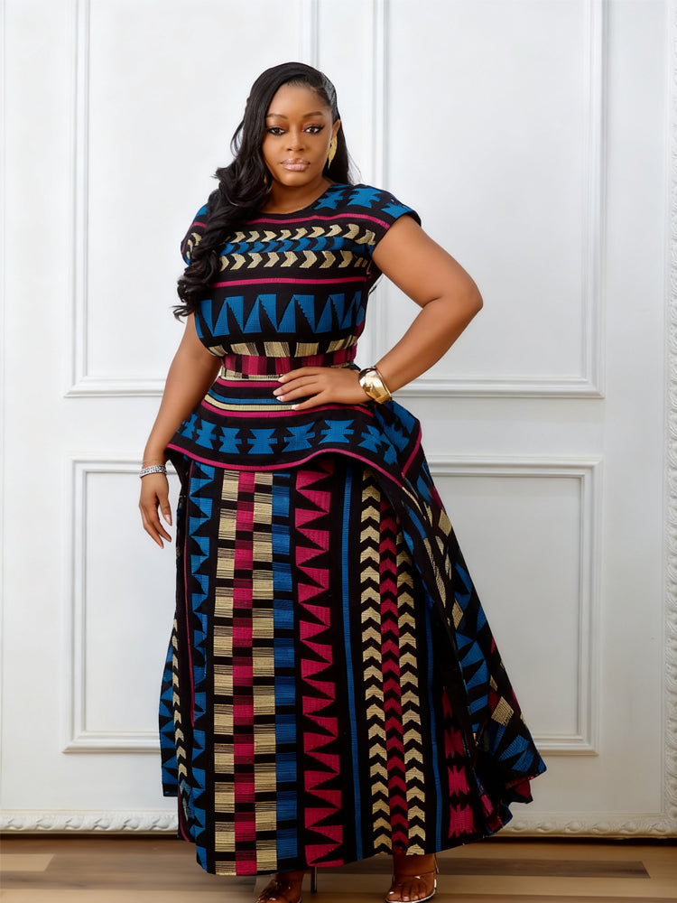 Vestido Feminino Maxi Zafira Étnico Peplum