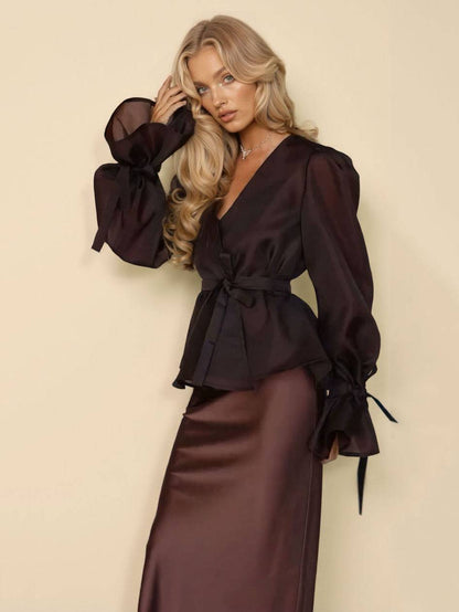 Conjunto Vestido com Alças, Camisa de Tule e Cinto - Ana Maria