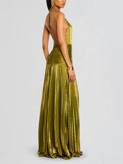 Vestido Longo Thalia em Lamê Peridoto Metálico
