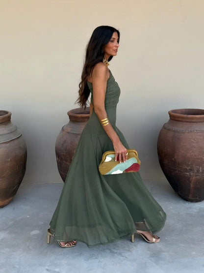 Vestido Longo Toledo de Um Ombro em Chiffon