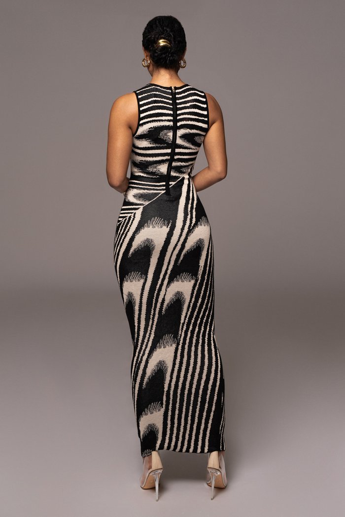Vestido Kailani Maxi – Tricô com Estampa Jacquard Abstrata