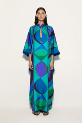 Kaftan Longo em Cetim com Estampa Psicodélica Iride