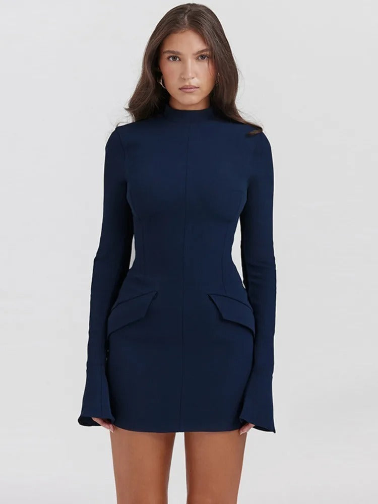 Vestido Curto Justo Manga Longa - Poliana