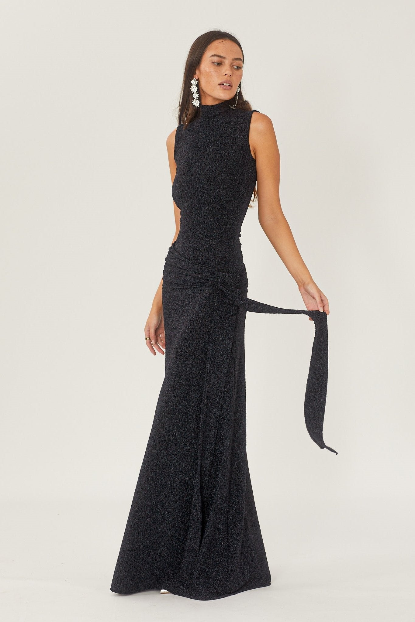 Vestido Longo de Malha Metalizada com Alça - Mariza