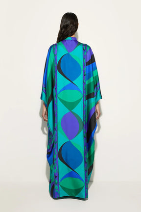 Kaftan Longo em Cetim com Estampa Psicodélica Iride