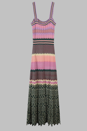 Vestido Longo Tricot Colorido Ice Sem Mangas com Estampa Chevron