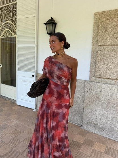 Vestido Longo Tie-Dye de Um Ombro Só