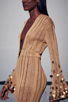 Vestido Longo de Tricot Dourado Dolly