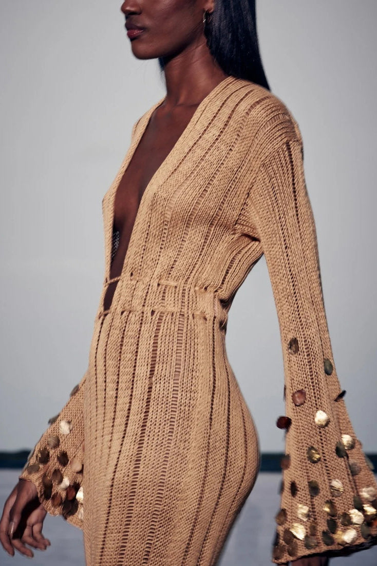 Vestido Longo de Tricot Dourado Dolly