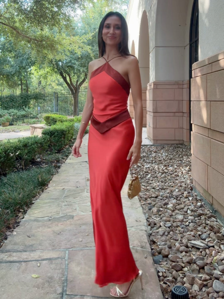 Vestido Longo Halter Bicolor