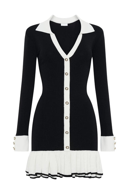 Vestido Mini de Tricot com Babado Contrastante e Laço - Alexia