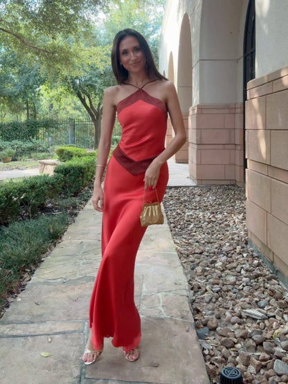 Vestido Longo Halter Bicolor