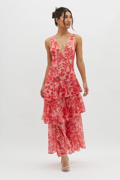 Vestido Longo com Babados e Amarração nas Costas