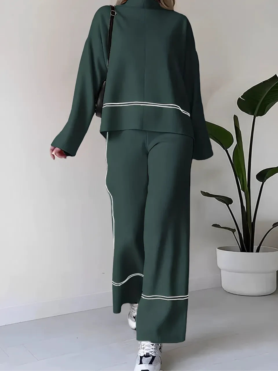 Conjunto Tricô Livia – Suéter Mullet e Calça Cintura Alta