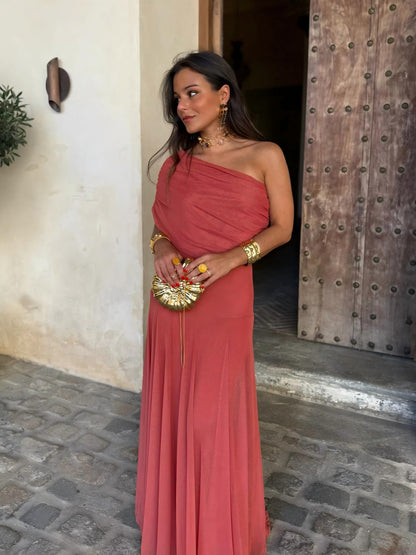Vestido Longo Toledo de Um Ombro em Chiffon