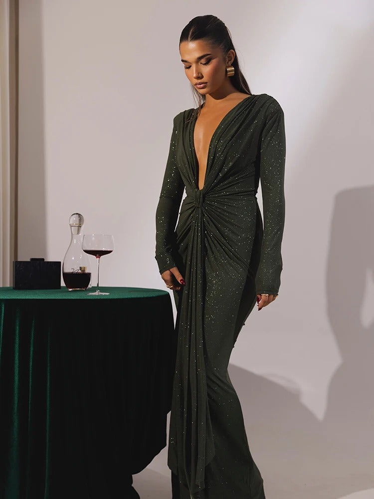 Vestido Feminino Elegante Brilho – Maxi