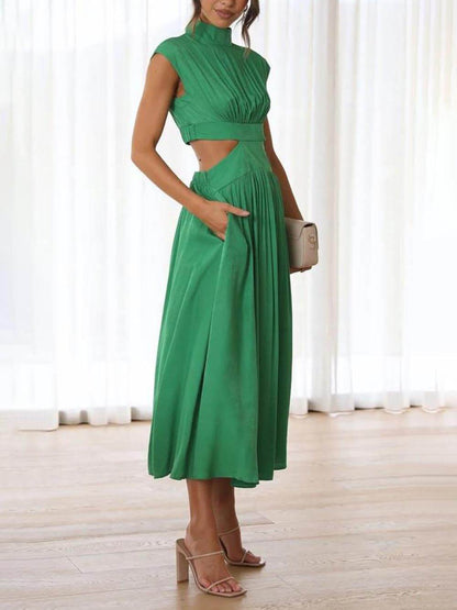 Vestido Midi Ayla com Recorte na Cintura e Bolsos