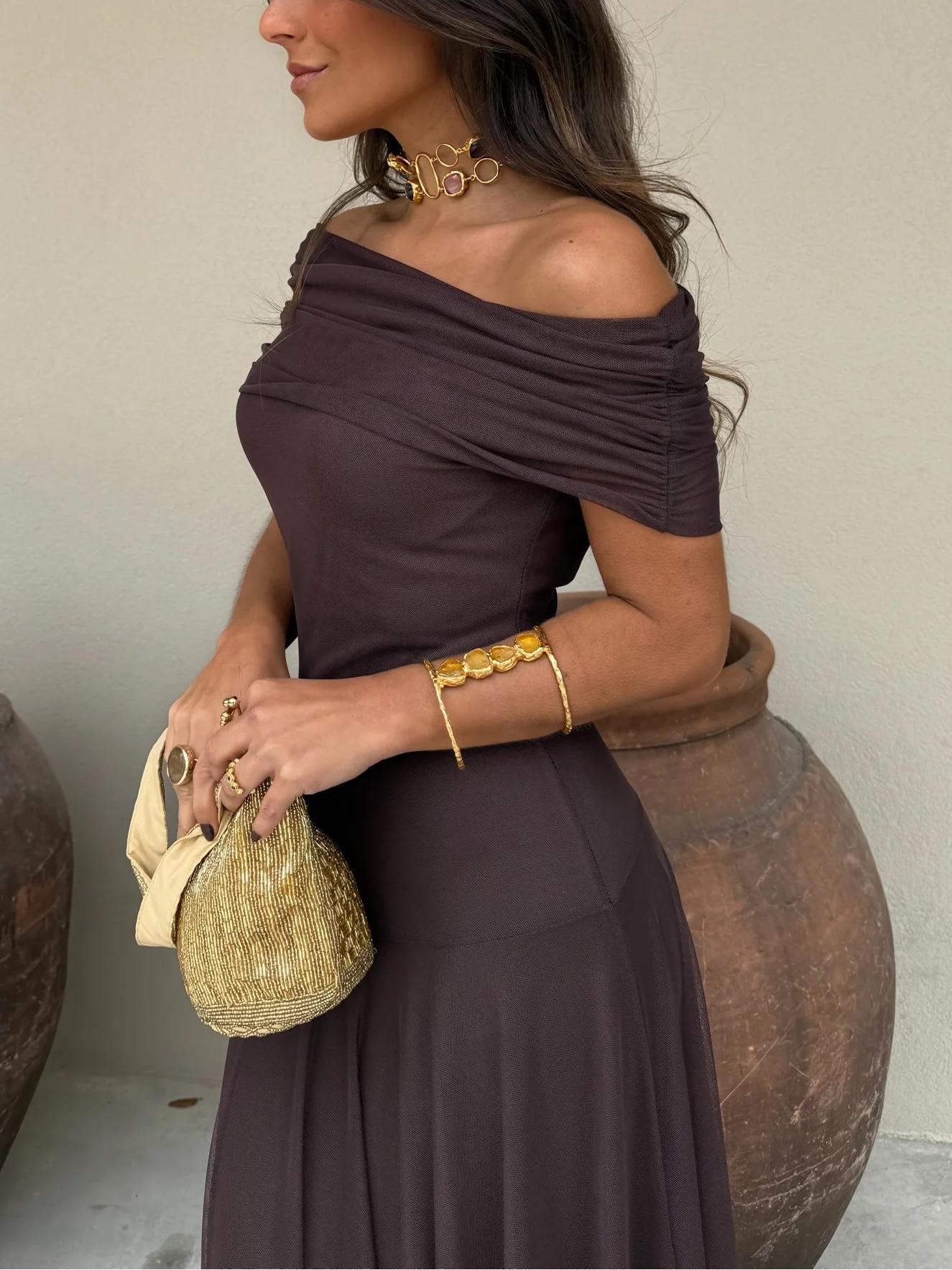 Vestido Longo Toledo de Um Ombro em Chiffon
