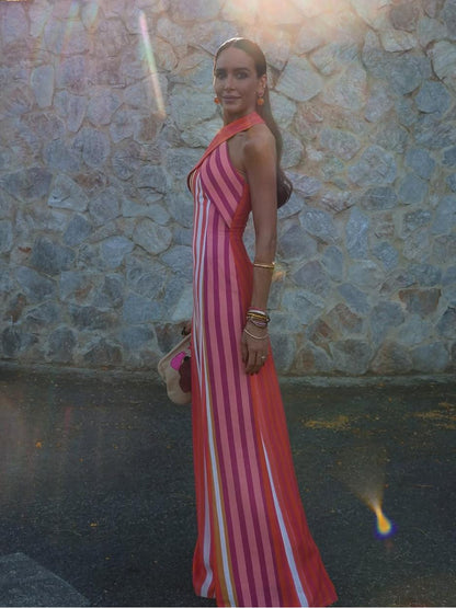 Vestido Sunset Samba com Alças Cruzadas e Listras