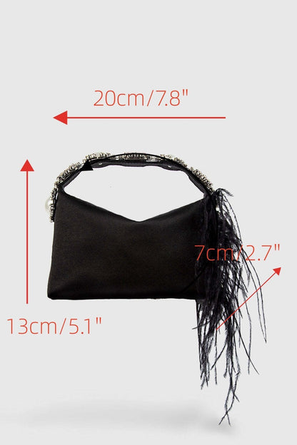 Bolsa Bento de Cetim com Penas e Diamantes