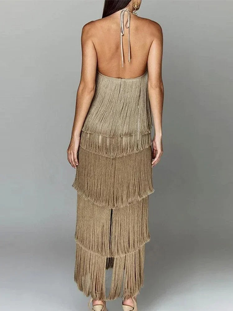 Vestido Feminino Elegante Franjas - Maya