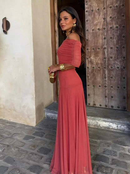 Vestido Longo Toledo de Um Ombro em Chiffon
