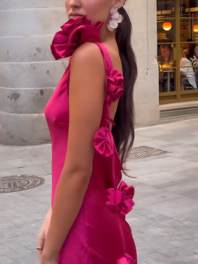 Vestido Longo em Cetim com Laço - Formentera Floral