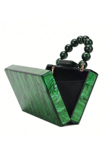 Bolsa Marmorizada com Alça de Corrente com Miçangas