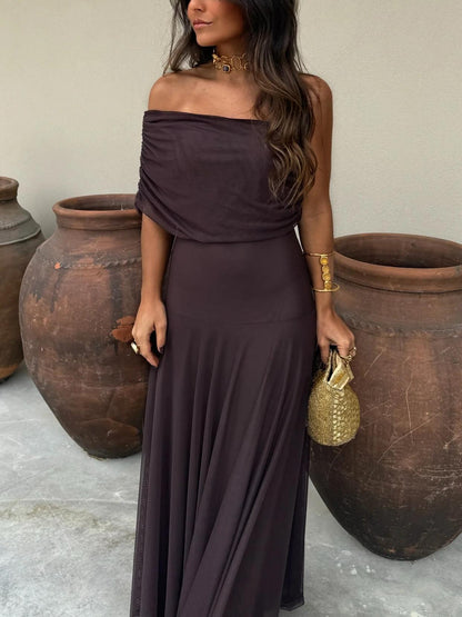 Vestido Longo Toledo de Um Ombro em Chiffon