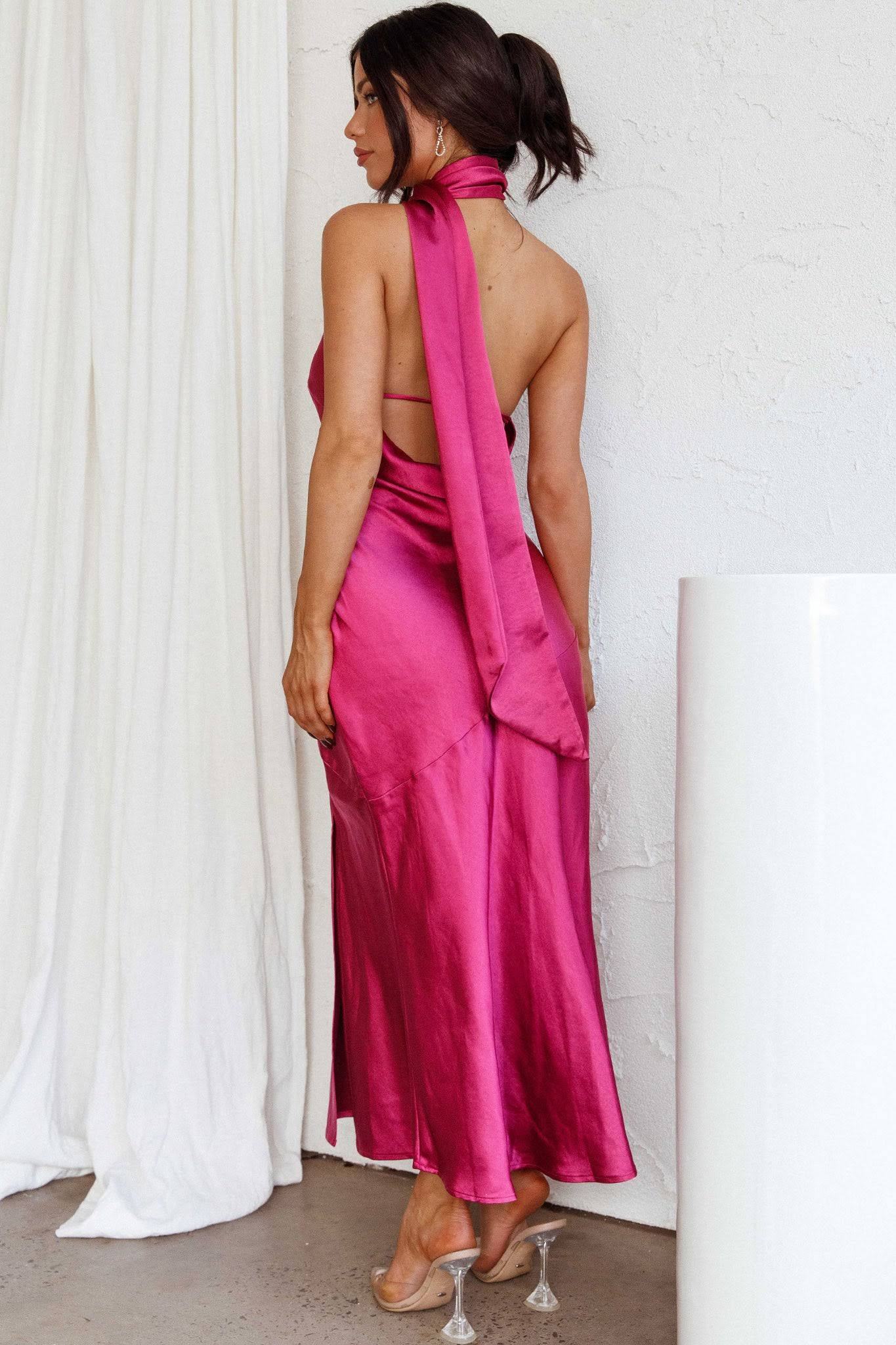 Vestido Midi Nad em Cetim com Decote Halter Drapeado