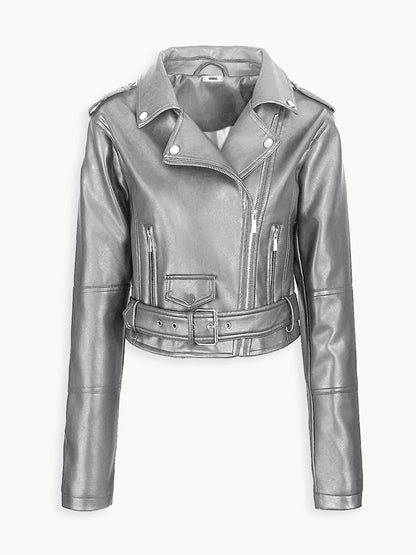 Jaqueta Biker Cropped de Couro Sintético - AiRin