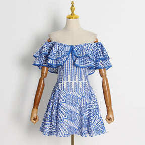 Vestido Mini Bordado Ombro a Ombro Leve e Fresco