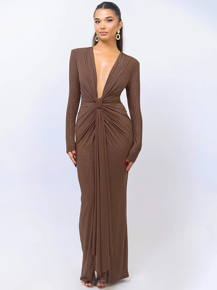 Vestido Feminino Elegante Brilho – Maxi