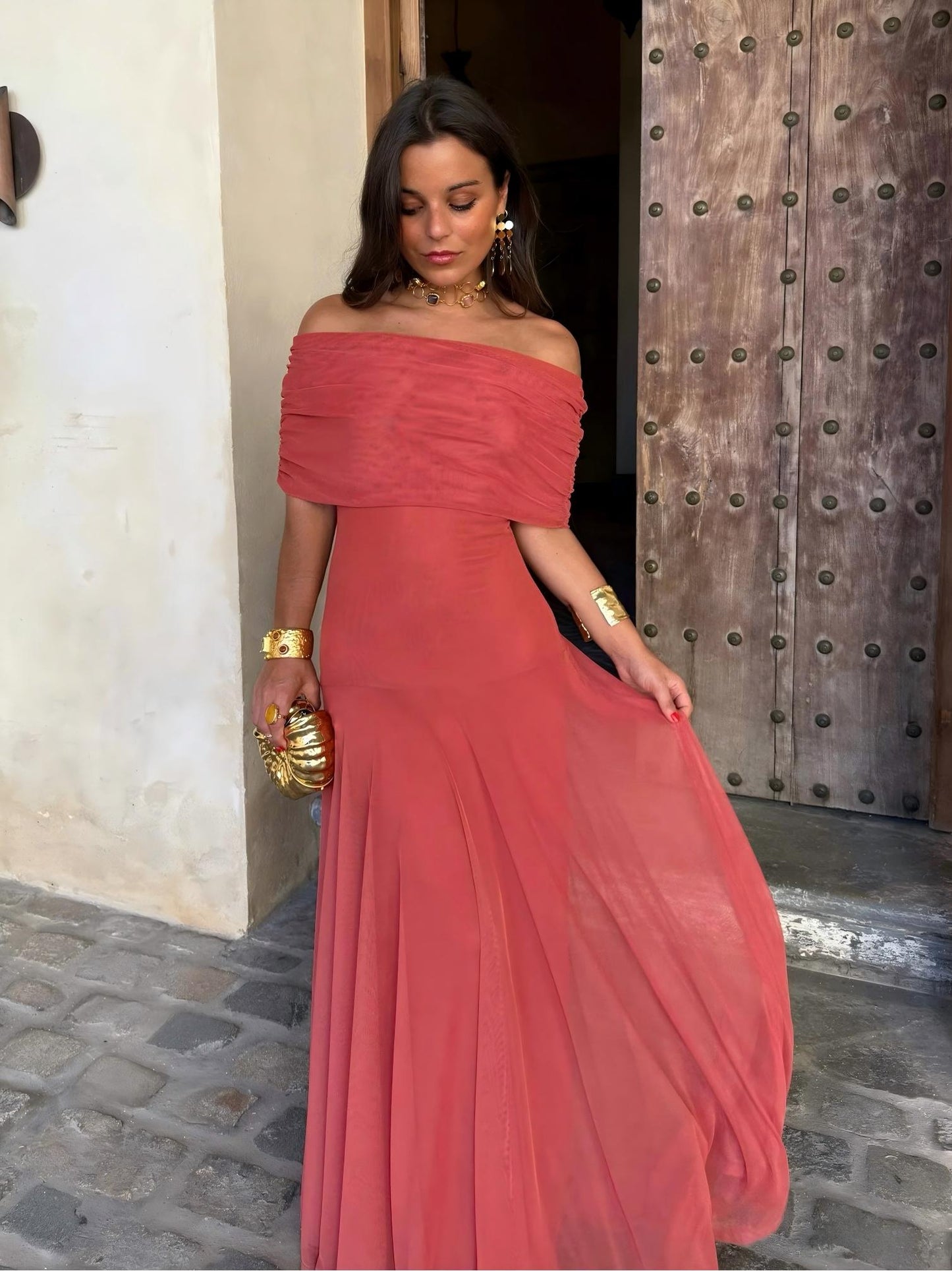 Vestido Longo Toledo de Um Ombro em Chiffon